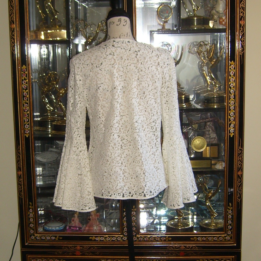 ZARA WHITE LACE BELL SLEEVE TOP S - Picture 4 of 7